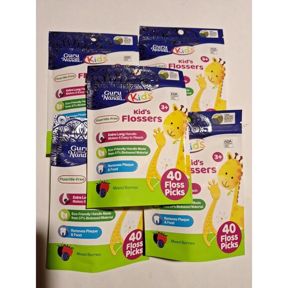 GuruNanda Dental Floss Picks for Kids, Extra-Long Giraffe-Shaped Picks lot Of 5 - Picture 1 of 1